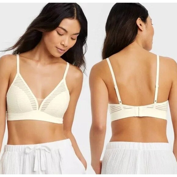 Auden Other - Auden Women's White Sheer Lace Striped Overlay Slightly Lined‎ Bralette Size XL